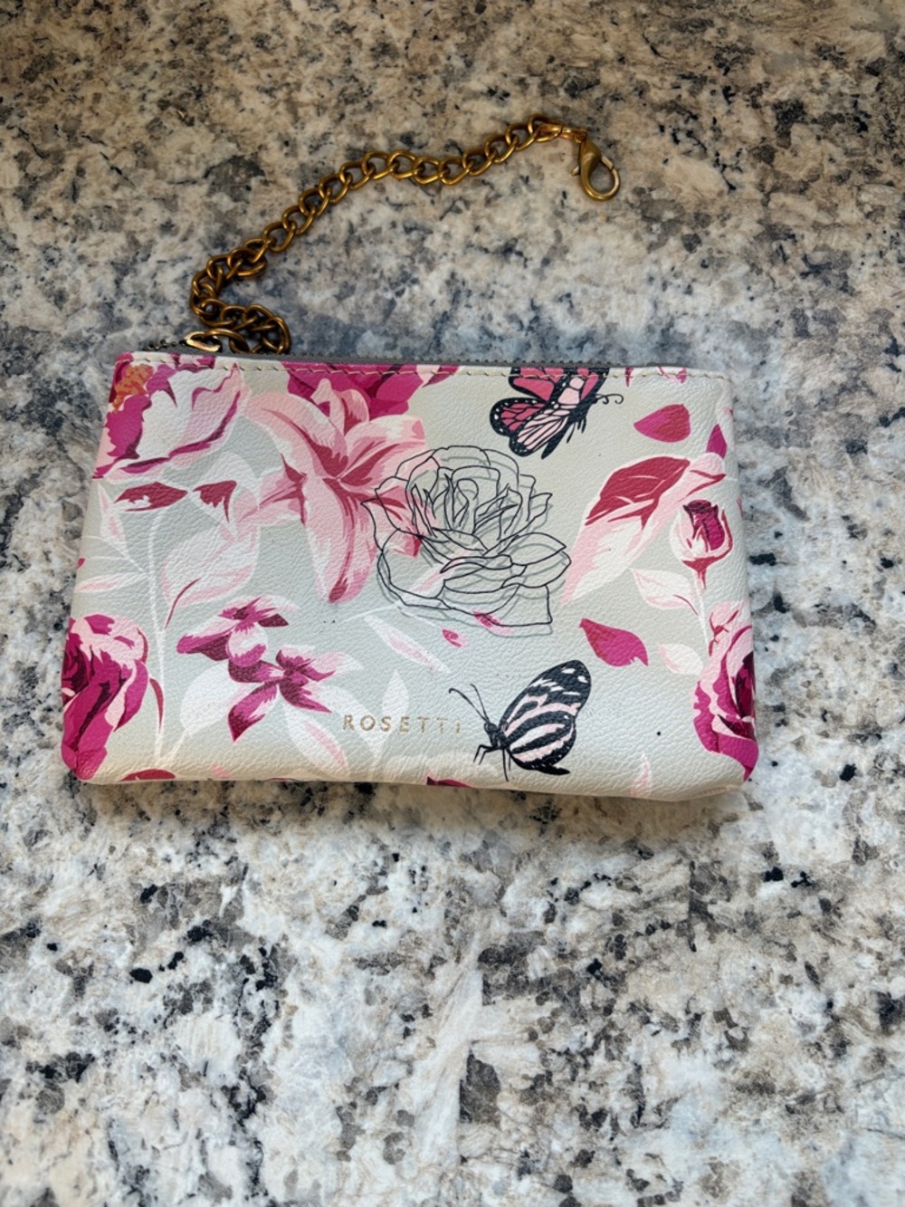 Wristlet Rosetti Pink & Cream Floral Butterfly with Gold Chain